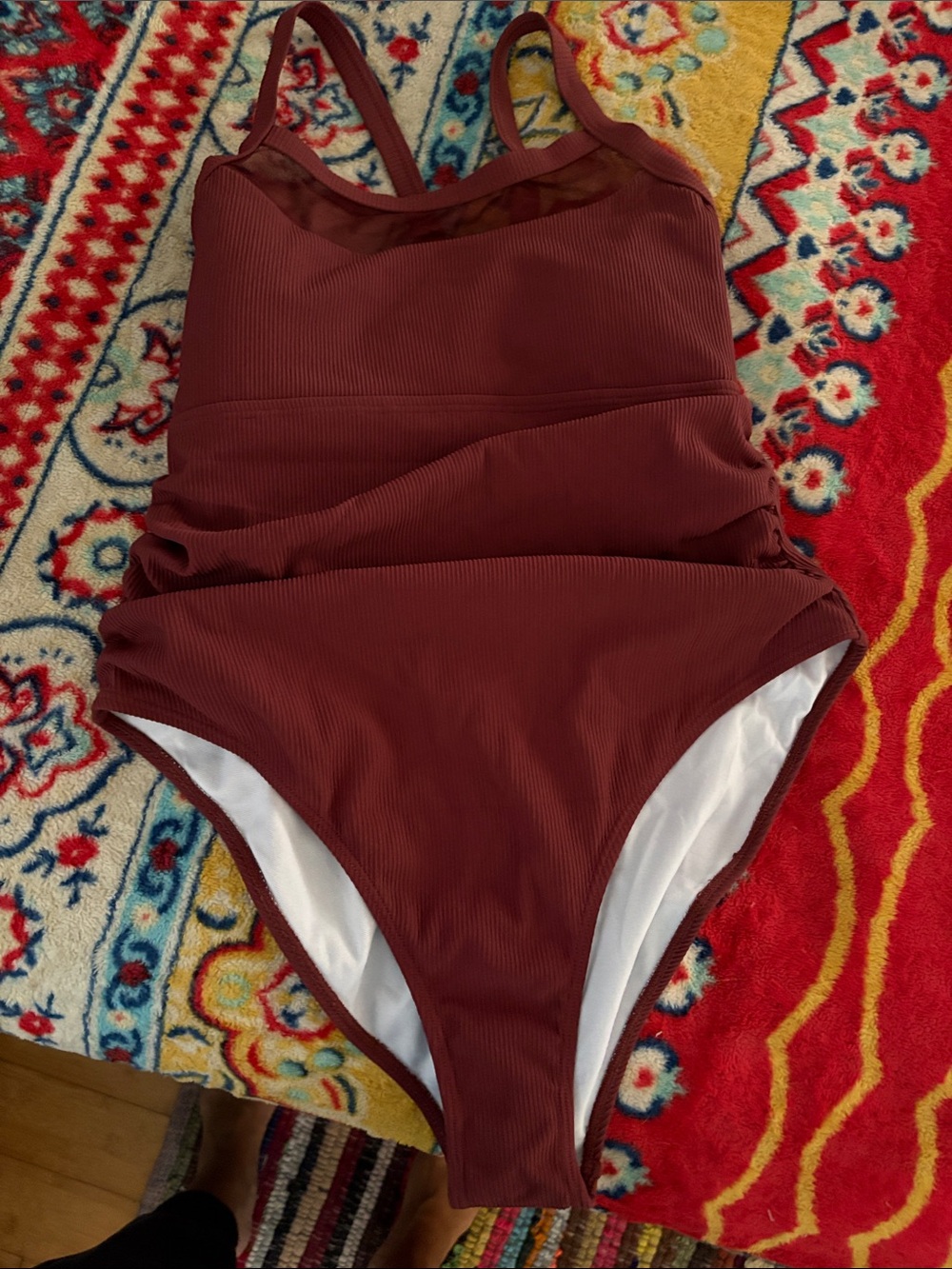 Ribbed One-Piece Swimsuit in Deep Burgundy